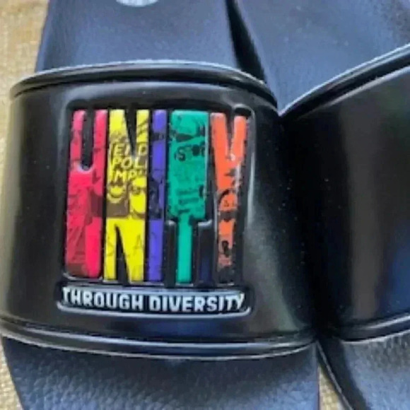 NEW Cross Colours X Unity Through Diversity Black Slides Sandals Women’s Sz 7 - Picture 6 of 8